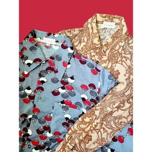 2 Vintage Cuzzen's Italy Wool Knit Men's Button Down Retro 70's Shirt Large